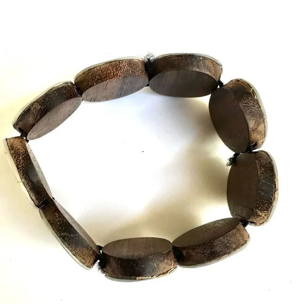 Abalone and Wooden Oval Stretchy Elasticated Bracelet - Picture 7 of 8